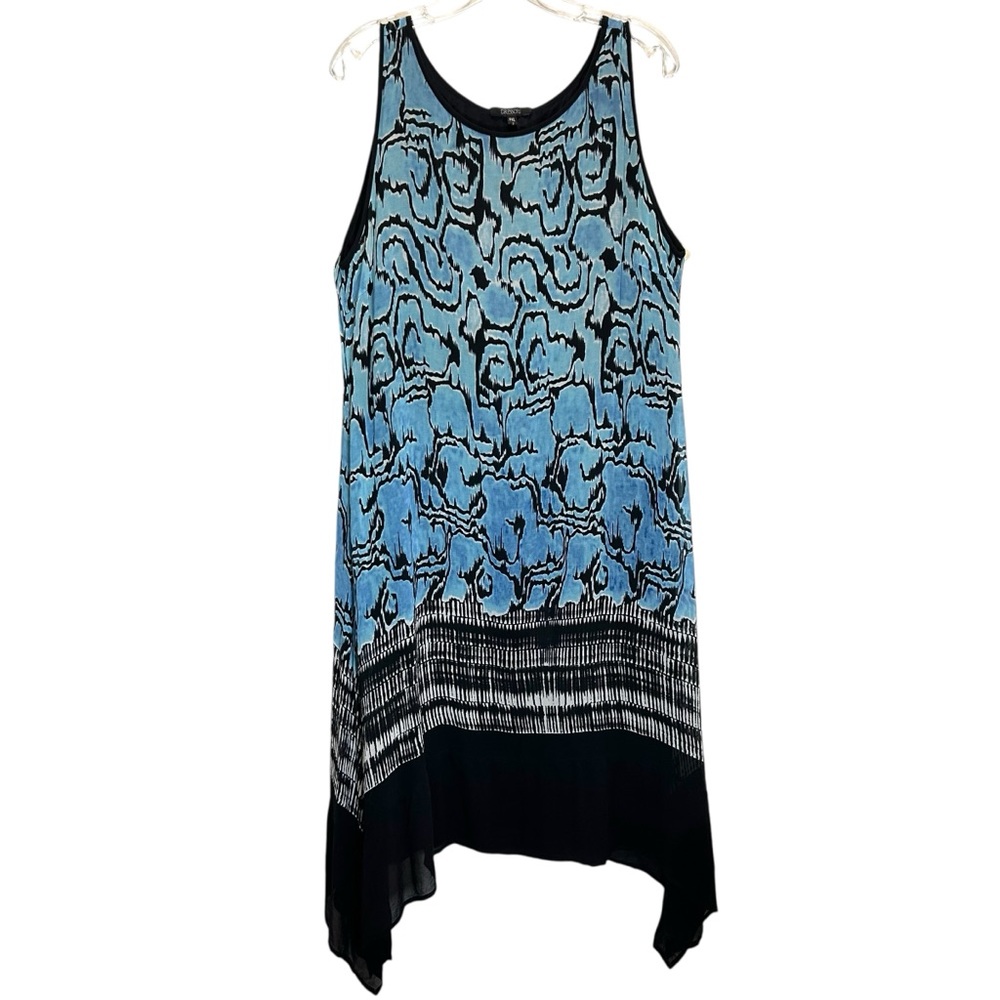 Dressori Blue and Black Artsy Silk Sleeveless Maxi Dress - Petite Extra Large